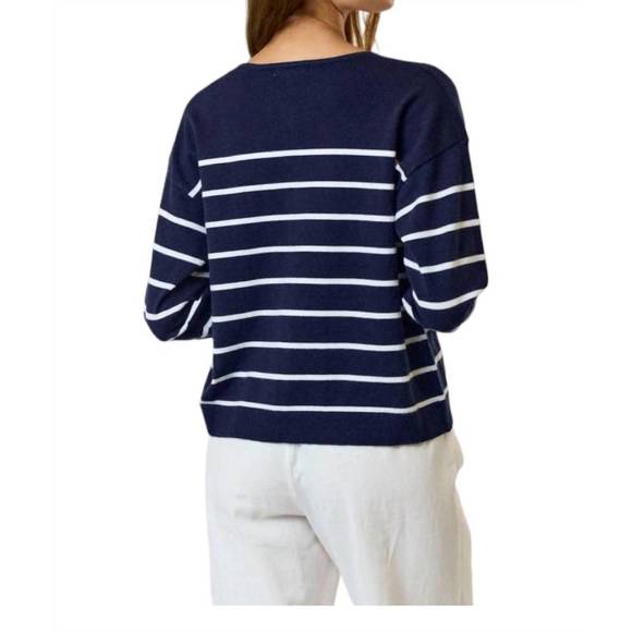 NEW LALAVON stripe cardigan in navy - Picture 2 of 3